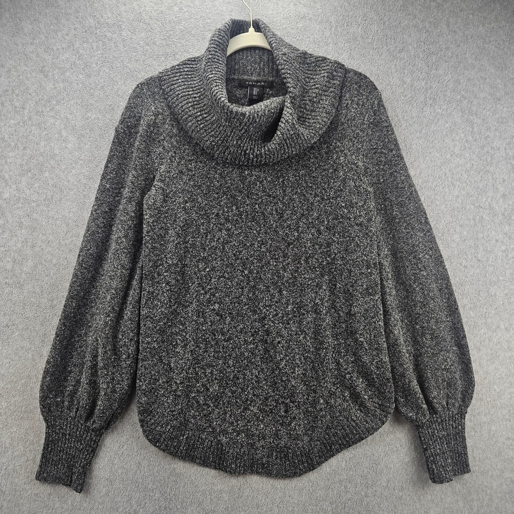 TAHARI Sweater Women S Gray Cowl Neck Balloon Sleeve Casual Cozy Pullover